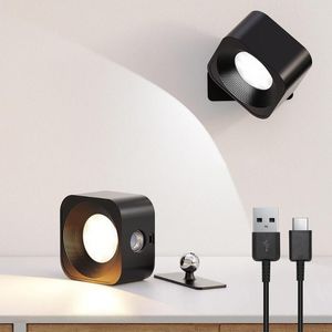 Vägglampa LED -ljus USB -laddningsbart batteri drivs 3 färgtemperatur Dimbar 360 ° Rotera trådlös natt