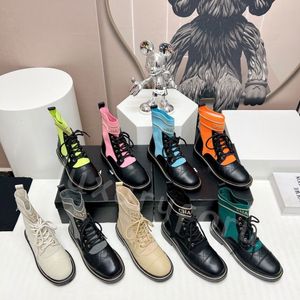 Luxury Designers Ankle Boots Women Boots Lace up Shoes Sock Boots Fashion Colored Round Head Thick Sole Elevated Elastic Martin Boots Flat bottom boots