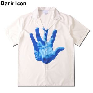 Men's Casual Shirts Dark Icon Hand Printed Hawaiian Shirt Men Summer White Polo Shirt Street Fashion Shirts for Man 230411