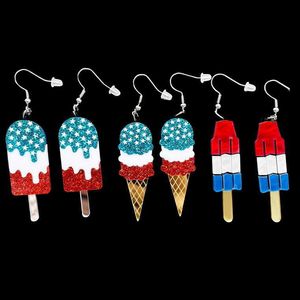 Dangle Chandelier American Independence Day Flag Earrings for Women Fashion Pentagram Ice Cream Acrylic Colorful Shiny Pendant Female Earring Gift Z0411