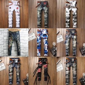 Herren Jeans Amirly Lila Stil Luxus Mode Gestickte Patches Denim Hose Distressed Ripped Biker Schwarz Blau Männer Slim Bleistift Jean Slim Fit Pantalones