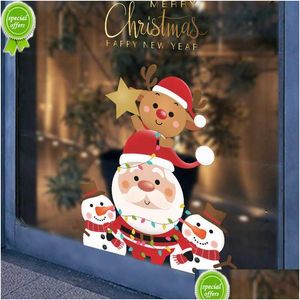 Wall Stickers Merry Christmas Window Decor Cartoon Santa Claus Elk Snowman Door Sticker Oranments For Home Happy Year Gift Drop Deli Dhxaw