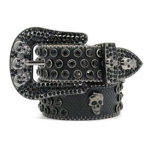 Punk Personality Street Fashion Hundred Towers Water Diamond Belt Men's Skull Head Button Head Belt Factory Direct Sales