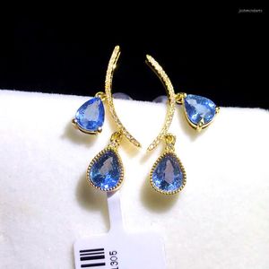 Dangle Earrings Original Light Luxury Topaz Water Drops Blue Women's Gold Plated Romantic Charm Wedding Accessories Jewelry