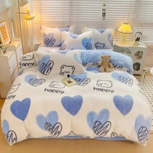 Bedding sets 1pc Warm Coral Fleece Duvet Cover for Winter Flower Printed Thick Bedding Set Cartoon Kids Single Double Queen Size Duvet Cover 231110