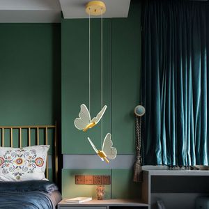 Modern minimalist villa duplex floor acrylic led butterfly bedside pendant lamp art creative staircase corridor chandelier