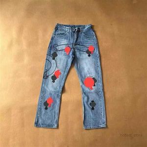 Jeans designer gör gamla tvättade krom raka byxor hjärtbrev för kvinnor män avslappnad lång stil 129289t