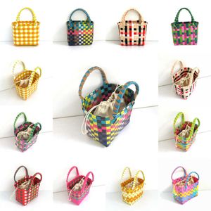 handbag Beach totes Bags wholesale New Woven Bag Small Square Bag Plastic Vegetable Basket Bag Colorful Small Basket Beach Bag Women's Bag