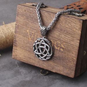 Pendant Necklaces Ouroboros Necklace Stainless Steel Men's Odin In Wooden Box - Perfect Viking Gift