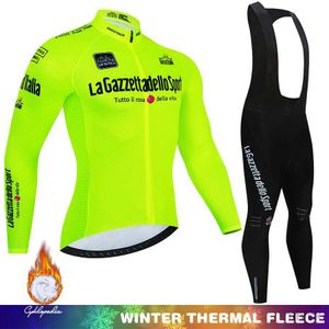 Radtrikot-Sets Tour Of Italy Winter-Radsport-Set Thermo-Fleece Langarm-Sportbekleidung Renntrikot-Anzug für Herren Trägerhosen-Set Radsportbekleidung 3M411