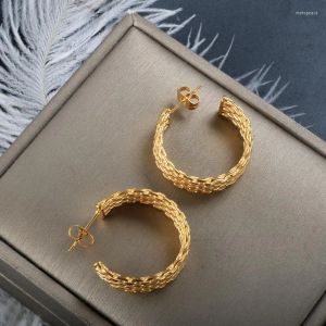 Серьги-гвоздики ZMFashion из нержавеющей стали C-образный обруч для женщин и мужчин с тканой текстурой золотого цвета, трендовые ювелирные изделия, подарок, оптовая продажа