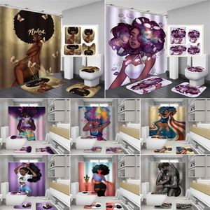 Tende da doccia Tenda africana Afro Cute Sexy Black Girl Bagno Americano Loli Tappeti antiscivolo Coperchio del WC Tappetino Tappeto278S