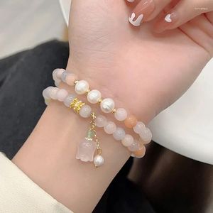 Charme Pulseiras Doce Pedra Frisada Pulseira Para Mulheres Linda Duas Rodadas Jade Acessório Elegante Desgaste Diário Ins Estilo Fine Jewelry Presentes