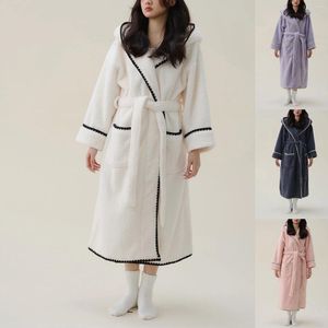 Kvinnors sömnkläder vinter tjocka flanellrockar badrock lång mantel fleece kimono badklänning klänning sammet pyjamas