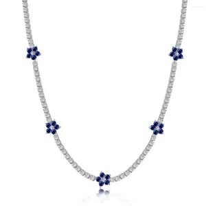 Catene Collana in argento sterling S925 Catena da tennis da donna con pendente in zircone colorato con fiori di pruno. Collare in stile dolce e fresco