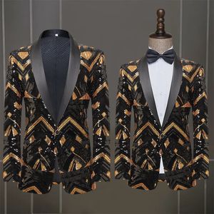 Men's Suits Blazers Men's Coat Black Gold Sequins Blazer Performance Dress Host Night Club Wedding Only Jacket 231110