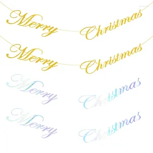 Party Decoration 1/2pcs Merry Chrismas Letter Bunting Banner Gold Snöflinga Laser Iridescent Paper Garland för hemåret Hängande dekor