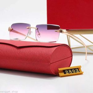 Tasarımcı Güneş Gözlüğü Erkekler Moda Çerçevesiz Leopar Metal Kadınlar Çember Dikdörtgen CARTI Gözlük Anti-Blu-Ray C Renkılaşma Alaşımlı Kırmızı Cam