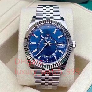 SkyDweller Herren-Automatik-Business-Armbanduhr, Dualzeit, GMT, 24-Stunden-Zifferblatt, Edelstahl, klassisches blaues Zifferblatt, hochwertige 42-mm-Kalender-Armbanduhr