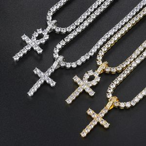 Pendant Necklaces Hiphop Iced Out Tennis Cross Necklace for Men Steampunk Gold Plated CZ Chain on Neck Luxury Design Jewelry SOHP003 231110