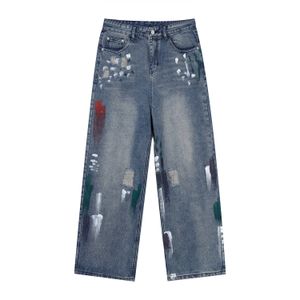 Herren-Jeans, Herrenhose, lockeres, weites Bein, gerade Röhrenhose, lange, modische, perforierte Hose, Herrenbekleidung, Blau