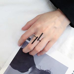 Band Rings Fashion Simple Style Long Strip Geometric Open Ring For Women Girl Blk Silver Color Justera Finger Smycken Födelsedagspresenter P230411