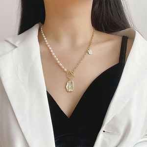 Catene Enorme Gemma Vintage Barocco Irregolare Perla Collana con Catena a Catena Geometrica Collane con Pendente d'Acqua Dolce per Le Donne Gioielli Punk