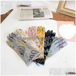 Five Fingers Gloves New Women Winter Keep Warm Creative Oil Painting Iti Thin Section Gloves Female Elegant Fl Finger Cyclin Dhgarden Dhsnk