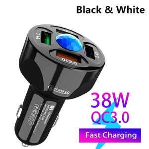 4 Ports Car USB Charger Quick Charge 3.0 3.1A Snabbladdning för Samsung S22 Xiao iPhone 14 13 MP3 GPS Telefonladdare Adapter