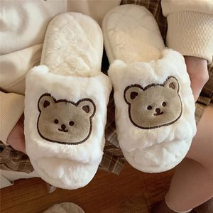 Slippers Fashion Cotton Lady One Word Open Toe Winter Home Nonslip Warm Cute Indoor Floor Fur 231110