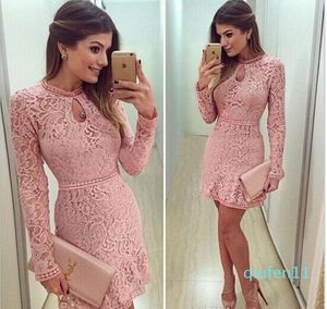 Fashion-Spring Autumn Fashion Casual Womens Sexy Lace Dresses Party Night Club Dress Fall Long Sleeve Pink Brasil Vestidos