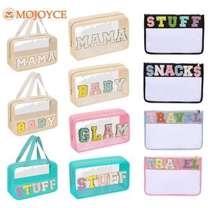 Cosmetic Bags Cases Letter Patches Transparent Makeup Bags Fashion Cosmetic Bag Beauty Case Waterproof Large Make Up Bag Travel Toiletry Kit Bags 230410