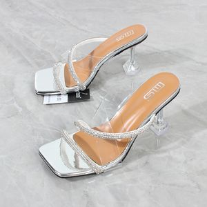 Sandal S High Heel 2023 Summer Belt Belt Transparent Horseshoe Festa de moda Mulheres 7 5cm 230411