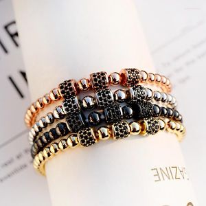 Strand Classic Cylinder CZ Copper Gold Color Armband Homme Charm Beads Man Female Jewellery Pulseras Hombre