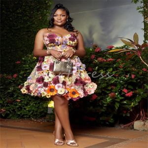 Kolorowe kwiaty 3D afrykańska sukienka wieczorowa 2024 seksowna ukochana czarne dziewczyny mini krótka sukienka na studniówkę Nigeria wakacyjna sukienka koktajlowa