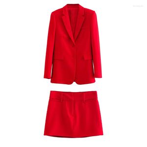 Dwuczęściowa sukienka ZATRHMBM 2023 Chic moda szczupła czerwona blezer vintage z długim rękawem płaszcz kieszonkowy kieszeń damski
