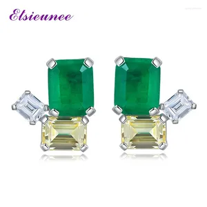 Stud Earrings ELSIEUNEE Luxury Solid 925 Sterling Silver Emerald Citrine High Carbon Diamond 18K White Gold Plated Fine Jewelry