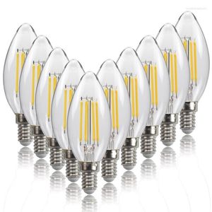 10pcs LED ampul filament mum lambası E14 C35 Edison Retro Retro Antika Vintage Stil Soğuk/Sıcak Beyaz AC220V 2W/4W/6W Avize Ligh