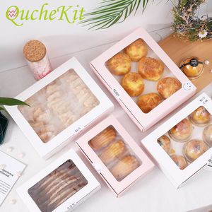 Gift Wrap 10Pcs Baking Boxes And Packaging Egg Yolk Crisp Candy Cookie Cake Box With Clear Window Cupcake Box Birthday Party Favor Decor 230410