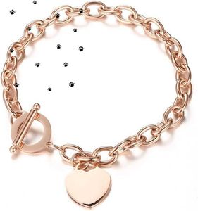 WangGao Elegent Love Edelstahl-Gliederkette, blanko, Herzanhänger-Armband für Damen, Knebelverschluss