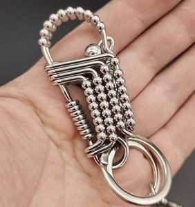 Decorative Figurines Stainless Steel Handicraft Key Ring Hanging Pendant Buckle Matte Bead Trinket Car Keyring Creative Lovers Gift Small