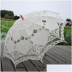 Guarda-chuvas de renda guarda-sol guarda-chuva algodão elegante bordado jardim marfim battenburg 32 polegadas para 1 peça entrega direta em casa h dhwhi