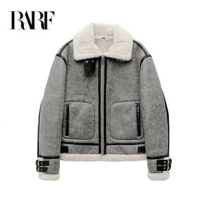 Men's Jackets RARF men's gray thick lapel fur one fleece double-sided jacket Warm men's motorcycle jacket top 231110