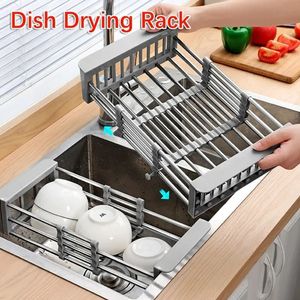 Storage Holders Racks Adjustable Dish Drainer Stainless Steel Sink Drain Fruit Vegetable Kitchen Tableware 230410