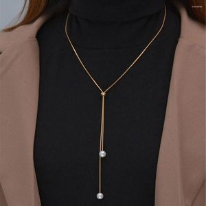 Colares pendentes Moda Moda Pérola de cor dourada simples para mulheres Long Tassel Pull Design Clavicle Chaels Colar Jewelry Collares