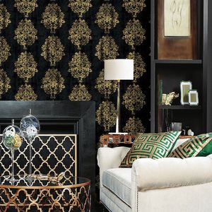 Black vintage damask wallpaper Non woven classic designs wall paper home decor wallpaper TV background wallcovering