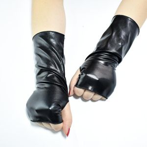 Fünf-Finger-Handschuhe, kurz, fingerlos, aus schwarzem Lackleder, Halloween, verkleiden sich, Punk, Cos, Hip-Hop, Tanz, Emo, Goth, Guantes, Lolita