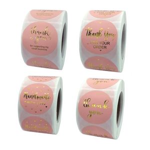 Pink Paper Label Sticker Golden Vold You Ticker 500pcs Roll Stamping samoprzylepny film świąteczny opakowanie