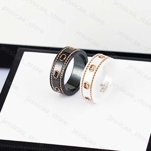 Bandringe Liebesring Keramik und Porzellan Herrenschmuck Designer Damen Damenringe Jubiläumsgeschenk G doppelter schwarz-weißer Keramikring 18 Karat Gold J230411