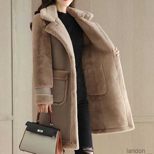 fleece lining Imitation Lamb Wool Coat Women's Mid length 2023 Winter Loose Imitation Suede Frosted Fur One Piece